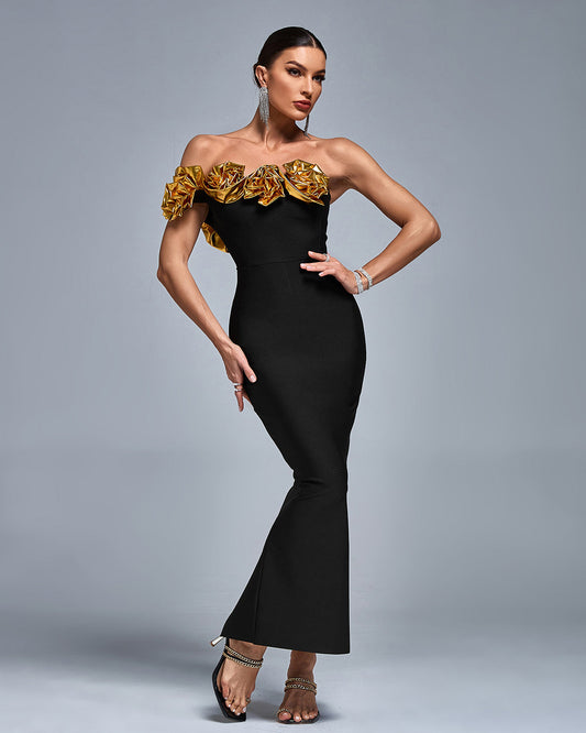 One Shoulder 3D Flowers Bandage Dress - Opulent Empire
