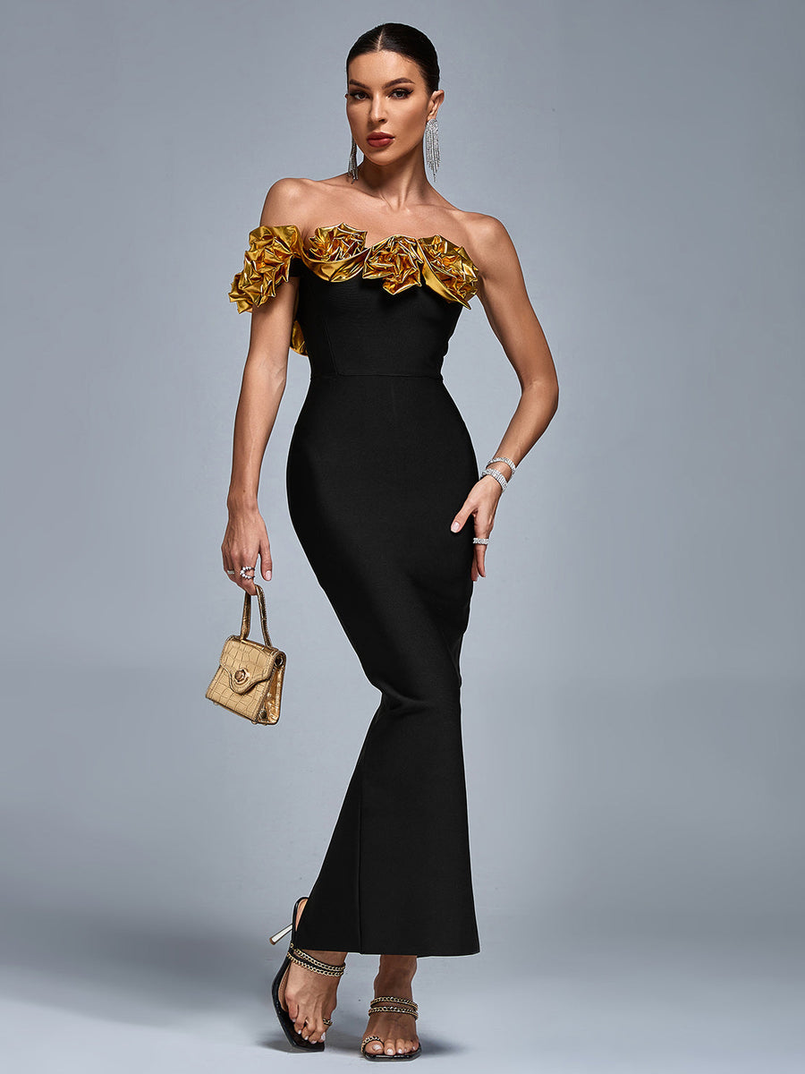 One Shoulder 3D Flowers Bandage Dress