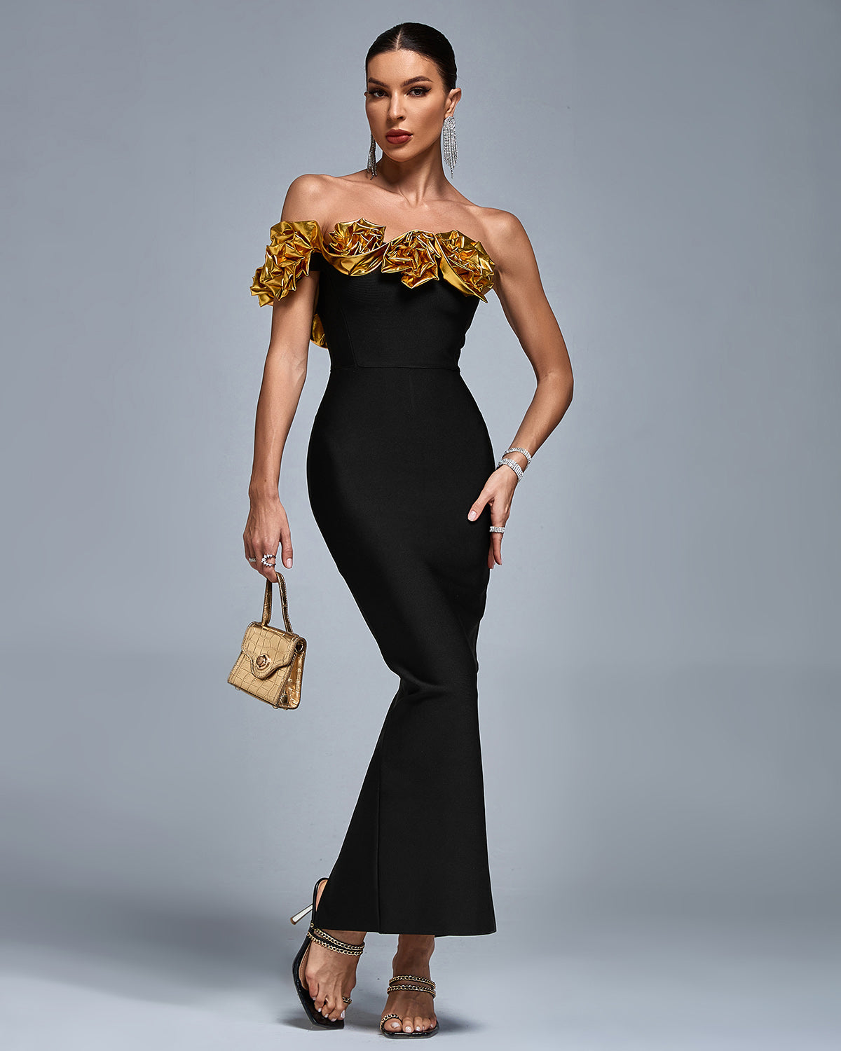 Coraline — One Shoulder 3D Flowers Bandage Dress, alternate view 2