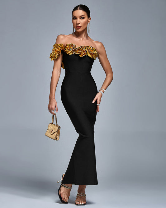 One Shoulder 3D Flowers Bandage Dress - Opulent Empire