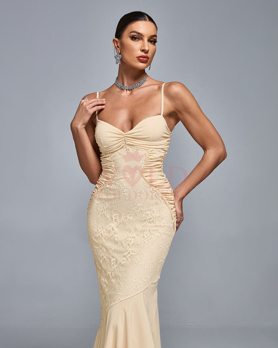 Yseult Delacroix — Chiffon Lace Ruched Open Back Gown, alternate view 2