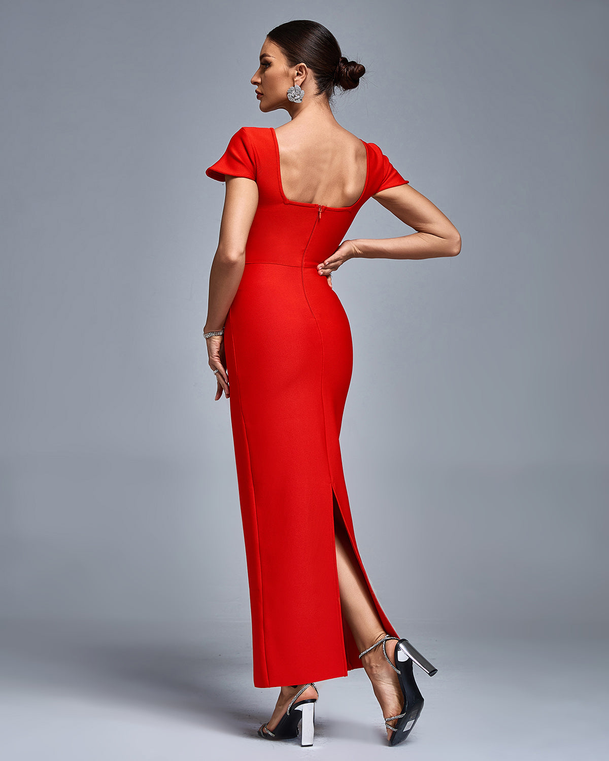 Alessia — Square Neck Rhinestone Trim Bandage Dress, alternate view 4