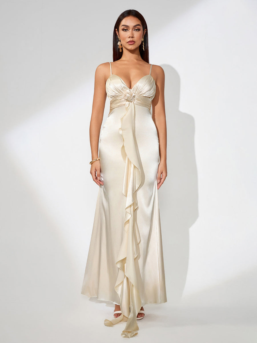 Elegant Slim Dress with Pink Ruffles