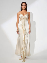 Romilly Bellamy — Elegant Slim Dress with Pink Ruffles