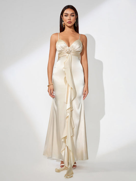 Elegant Slim Dress with Pink Ruffles