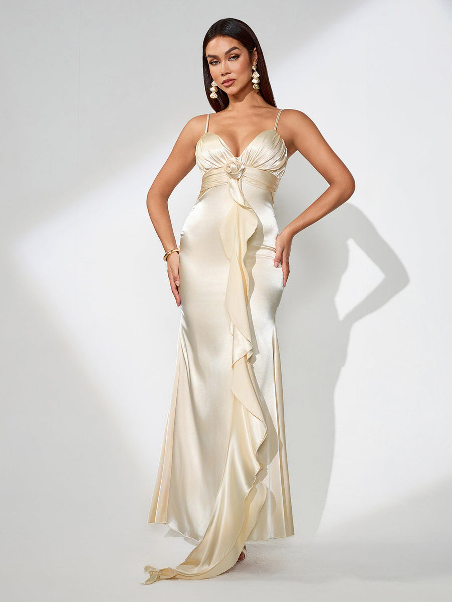 Elegant Slim Dress with Pink Ruffles