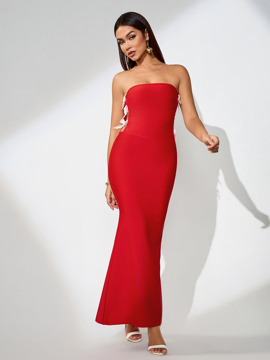 Elegant Strapless Bowknot Side Bandage Dress for a Chic and Stylish Look