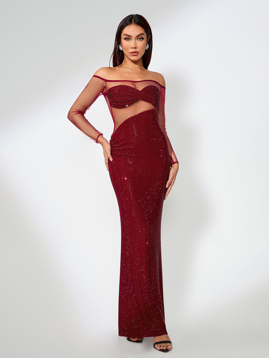 Rowan Rousseau — Asymmetrical Mesh Dress with Rhinestones