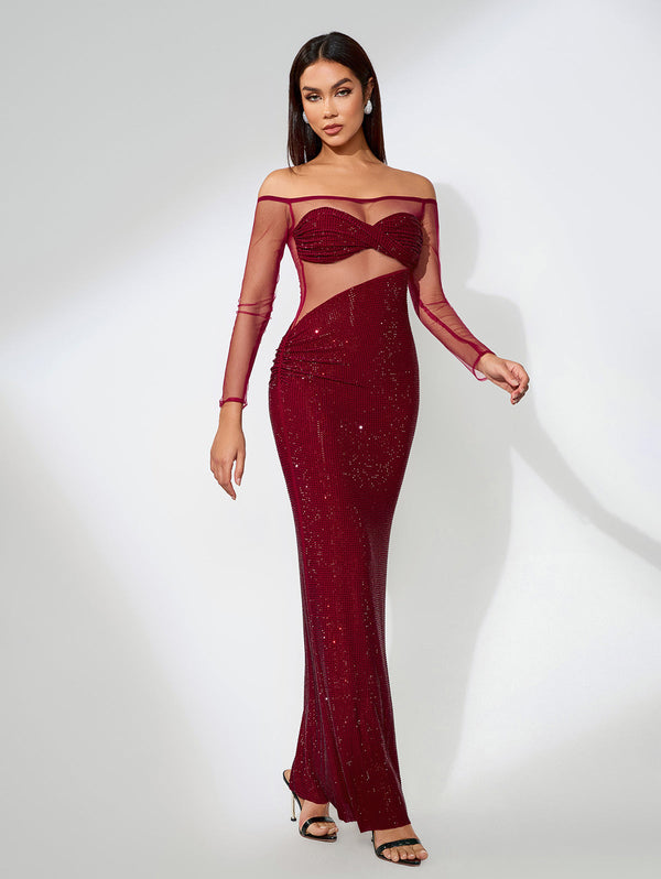 Asymmetrical Mesh Dress with Rhinestones for a Elegant and Trendy Look