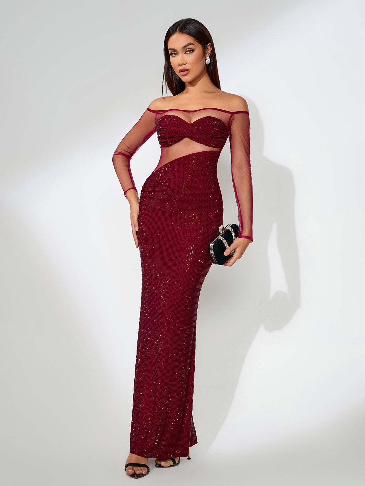 Asymmetrical Mesh Dress with Rhinestones for a Elegant and Trendy Look