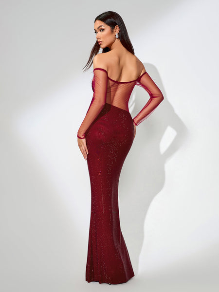 Asymmetrical Mesh Dress with Rhinestones for a Elegant and Trendy Look