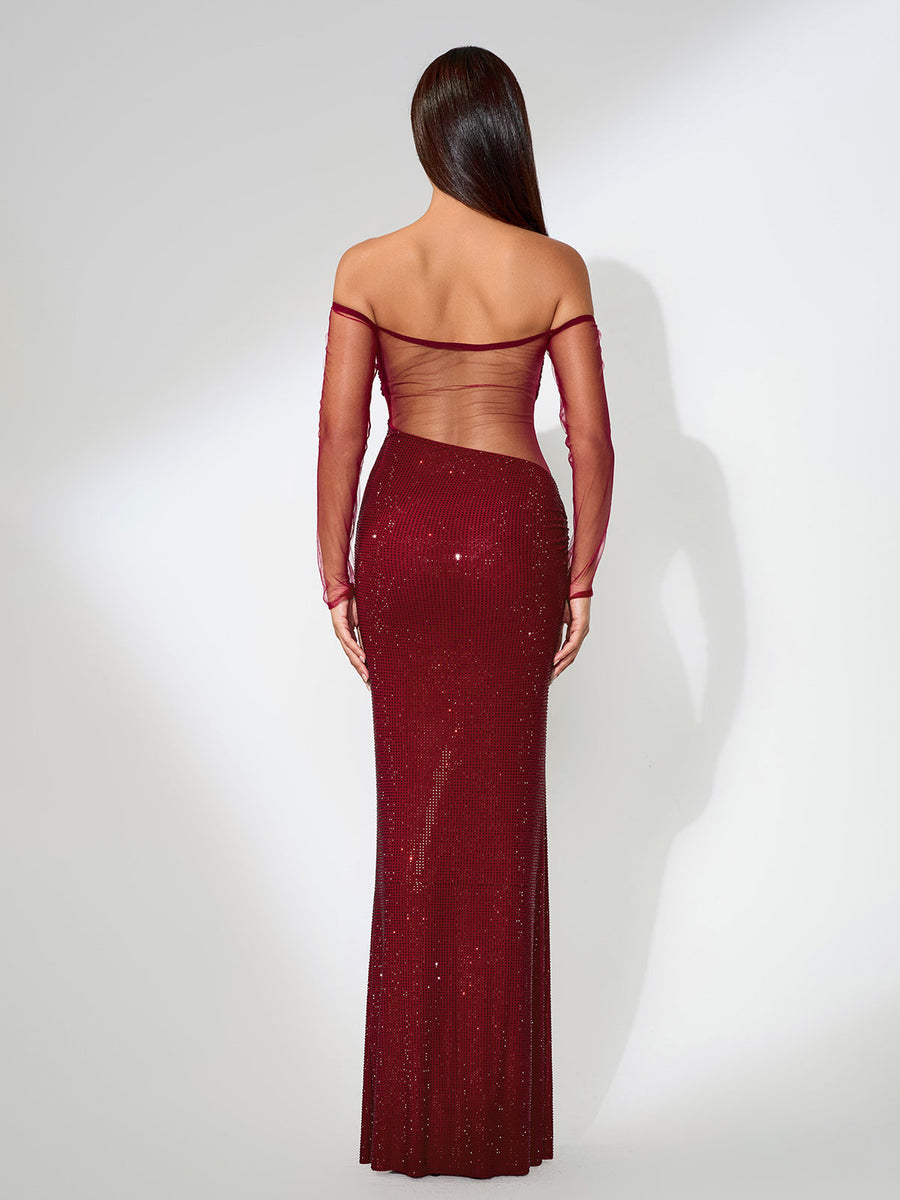 Asymmetrical Mesh Dress with Rhinestones for a Elegant and Trendy Look