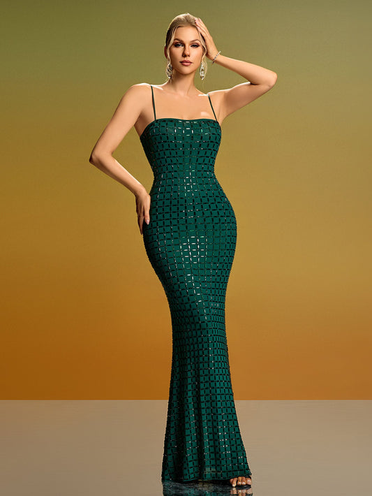 Rhinestone Embellished Slim Fit Evening Dress