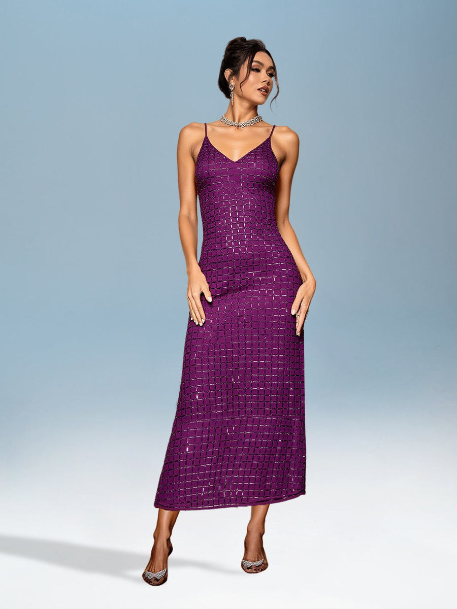 Glamorous Rhinestone-Accented Elegant Maxi Dress