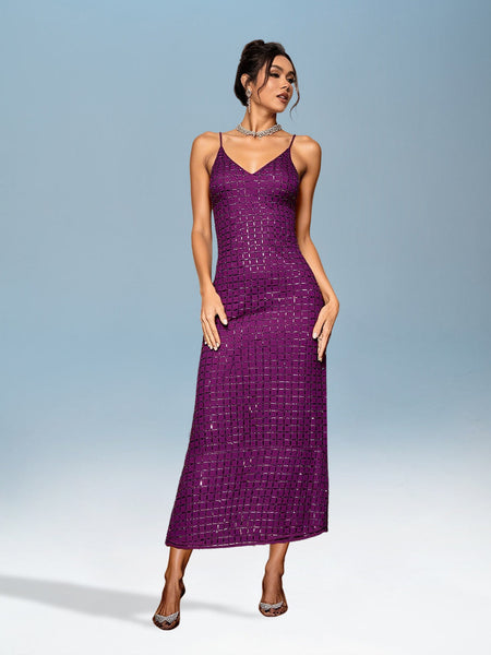 Glamorous Rhinestone-Accented Elegant Maxi Dress