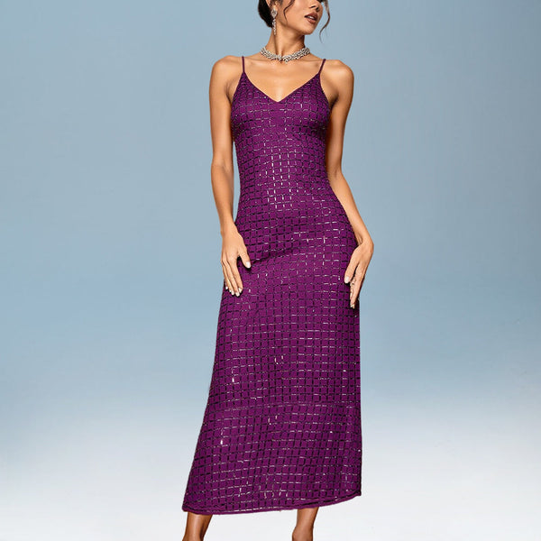 Glamorous Rhinestone-Accented Elegant Maxi Dress