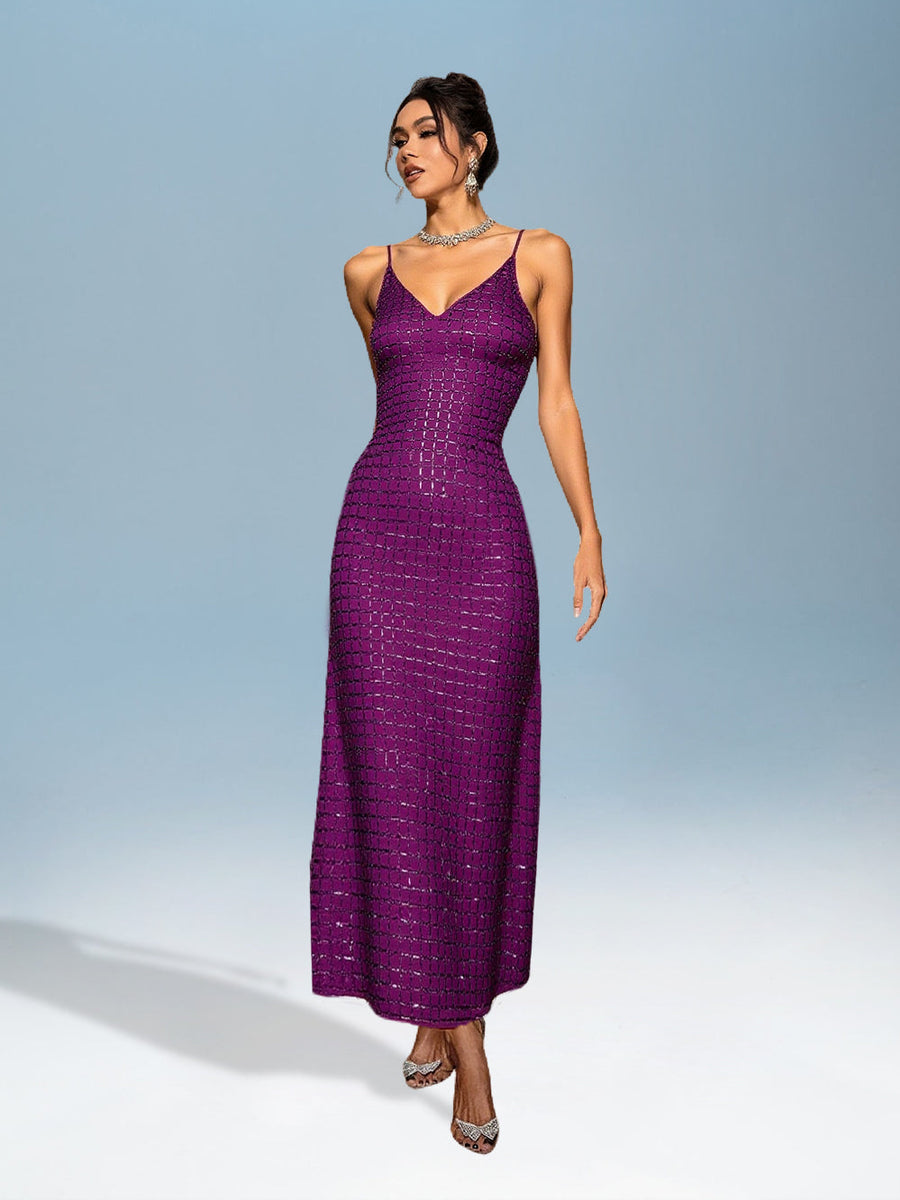 Glamorous Rhinestone-Accented Elegant Maxi Dress