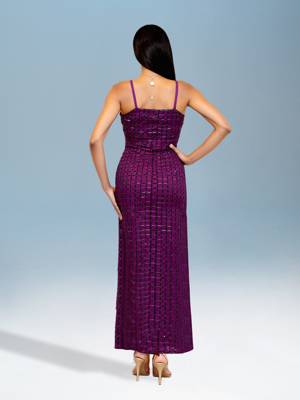Georgina Bellamy — Glamorous Rhinestone-Accented Elegant Maxi Dress, alternate view 3