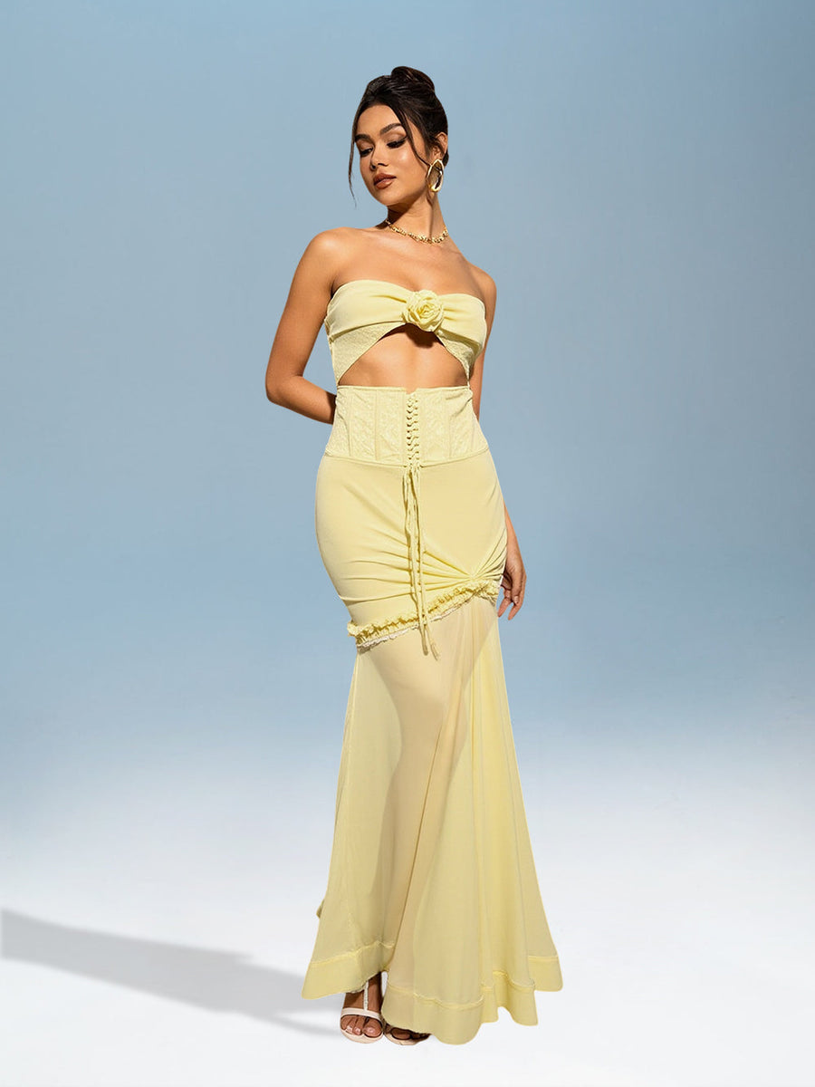 3D Fishtail Dress with Cut-Out Flowers for a Stylish and Unique Look