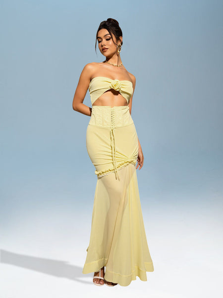 3D Fishtail Dress with Cut-Out Flowers for a Stylish and Unique Look