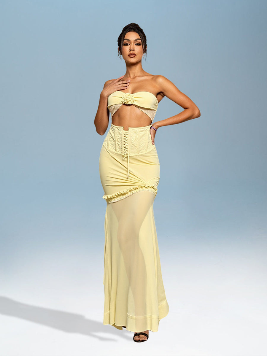 3D Fishtail Dress with Cut-Out Flowers for a Stylish and Unique Look