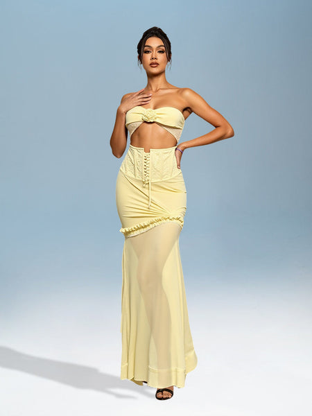 3D Fishtail Dress with Cut-Out Flowers for a Stylish and Unique Look