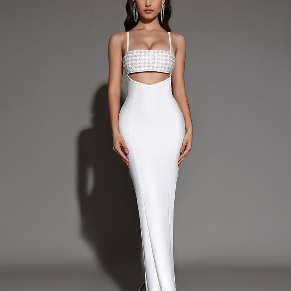 Elegant cut-out clothing with open back and slit, fitted bandage dress