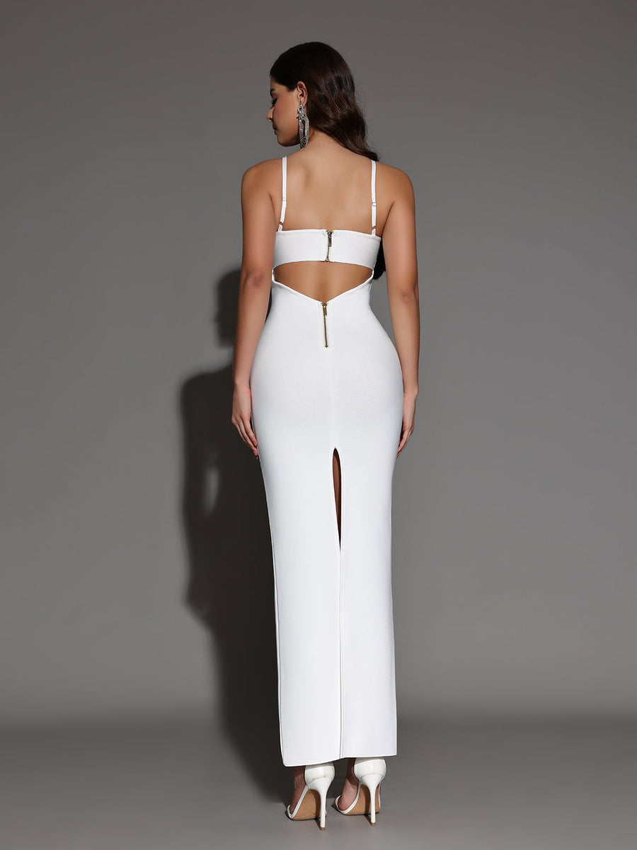 Elegant cut-out clothing with open back and slit, fitted bandage dress
