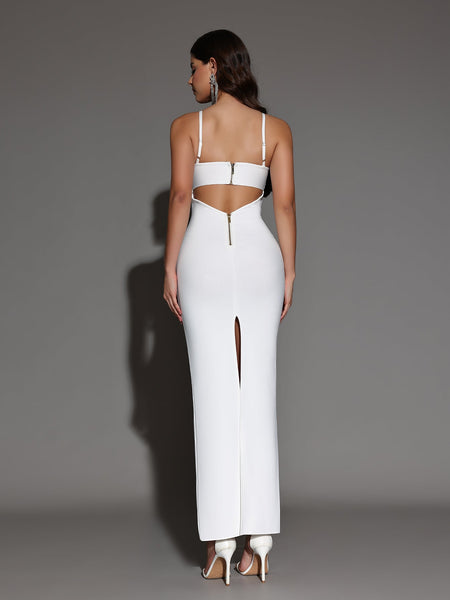 Elegant cut-out clothing with open back and slit, fitted bandage dress