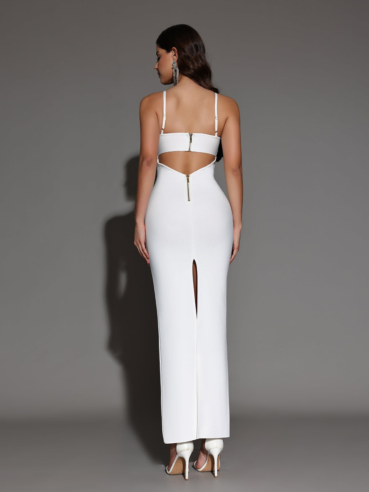 Gaia Bellamy — Elegant cut-out clothing with open back and slit, fitted bandage dress, alternate view 6