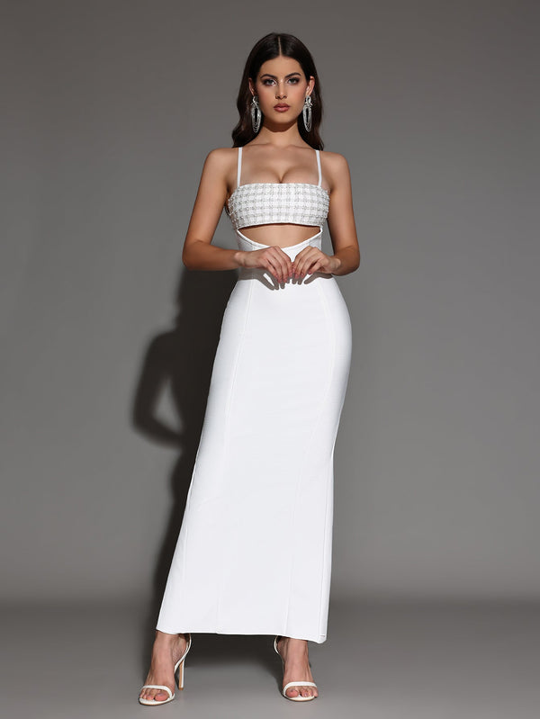 Elegant cut-out clothing with open back and slit, fitted bandage dress