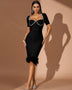 Diamond-trim Feather Hemline Bandage Dress