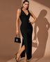 V Neck Lace-trim Bodycon Maxi Dress
