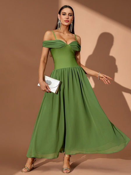 Off Shoulder Ruffle Draped Maxi Dress