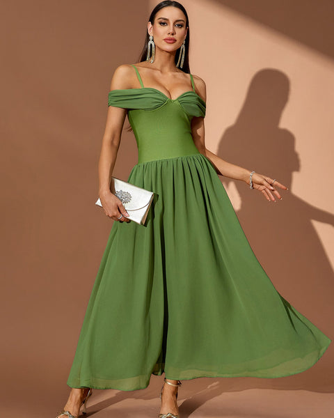 Off Shoulder Ruffle Draped Maxi Dress