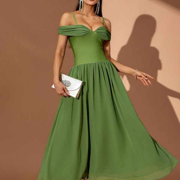 Off Shoulder Ruffle Draped Maxi Dress
