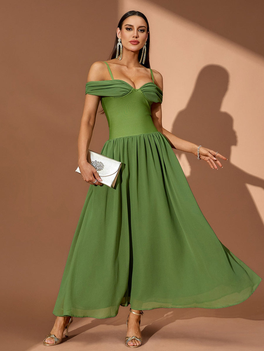 Amélie Fontaine — Off Shoulder Ruffle Draped Maxi Dress