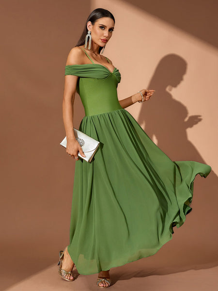 Off Shoulder Ruffle Draped Maxi Dress