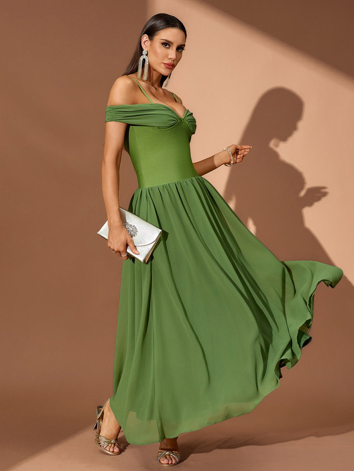 Amélie Fontaine — Off Shoulder Ruffle Draped Maxi Dress, alternate view 3