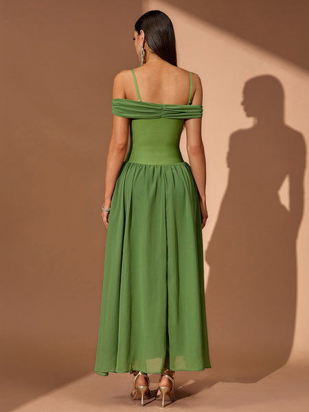 Off Shoulder Ruffle Draped Maxi Dress