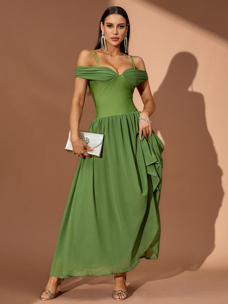 Off Shoulder Ruffle Draped Maxi Dress