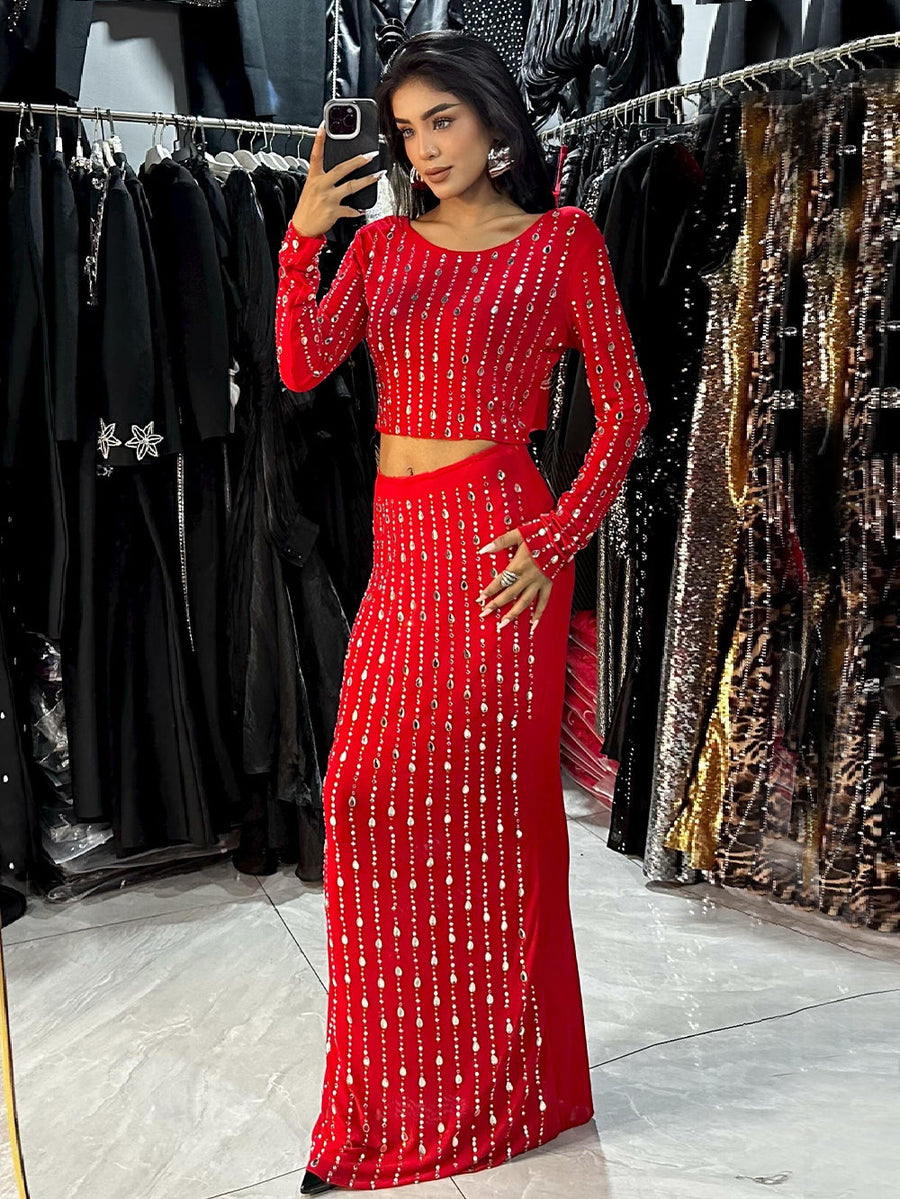 Tahlia Moreau — Sparkly Rhinestone Skinny Bandage Set Maxi Dress, alternate view 2