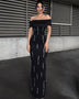 Off Shoulder Pearl Bandage Maxi Dress