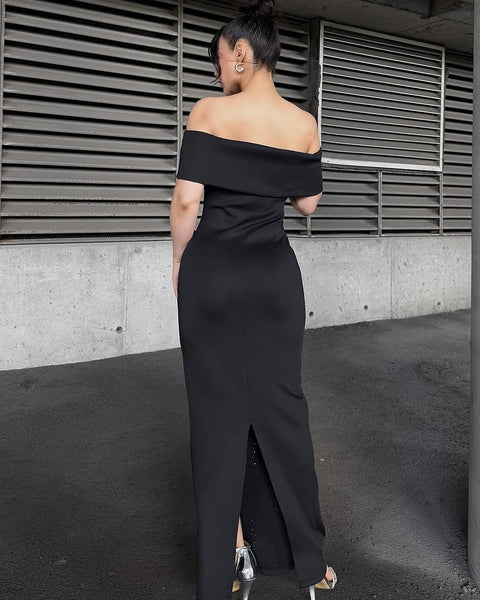 Off Shoulder Pearl Bandage Maxi Dress