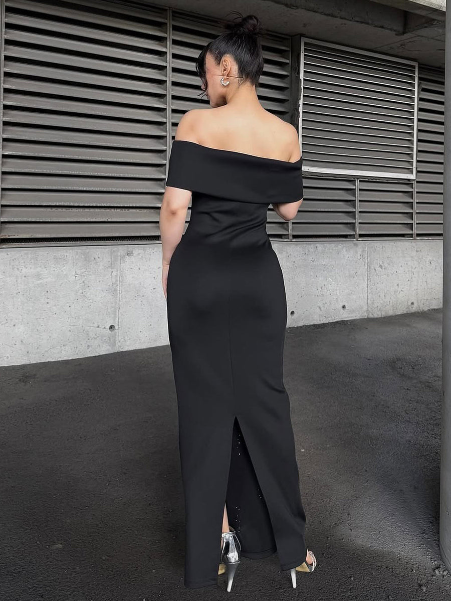Yasmina Moreau — Off Shoulder Pearl Bandage Maxi Dress, alternate view 2