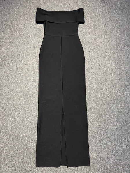 Schulterfreies Maxi-Kleid mit Perlenverzierung