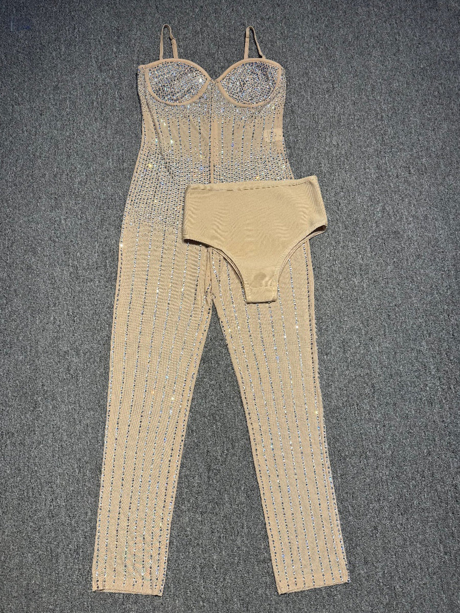 Sexy Rhinestone Backless Gauze Jumpsuit