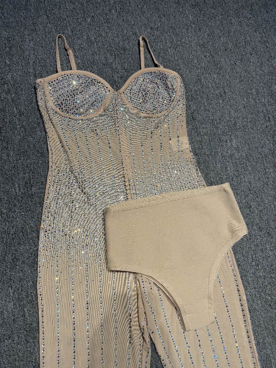 Sexy Rhinestone Backless Gauze Jumpsuit