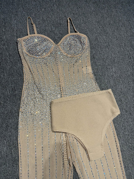 Sexy Rhinestone Backless Gauze Jumpsuit