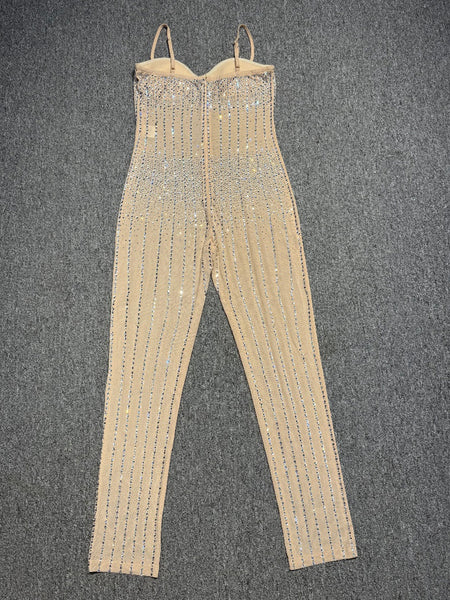 Sexy Rhinestone Backless Gauze Jumpsuit